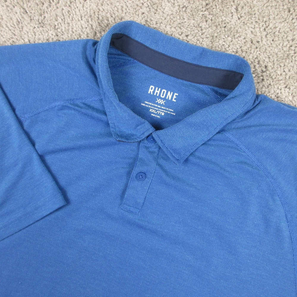 Rhone Polo Shirt Mens 2XL Blue Solid Performance Golf Tennis Wicking Stretch EUC